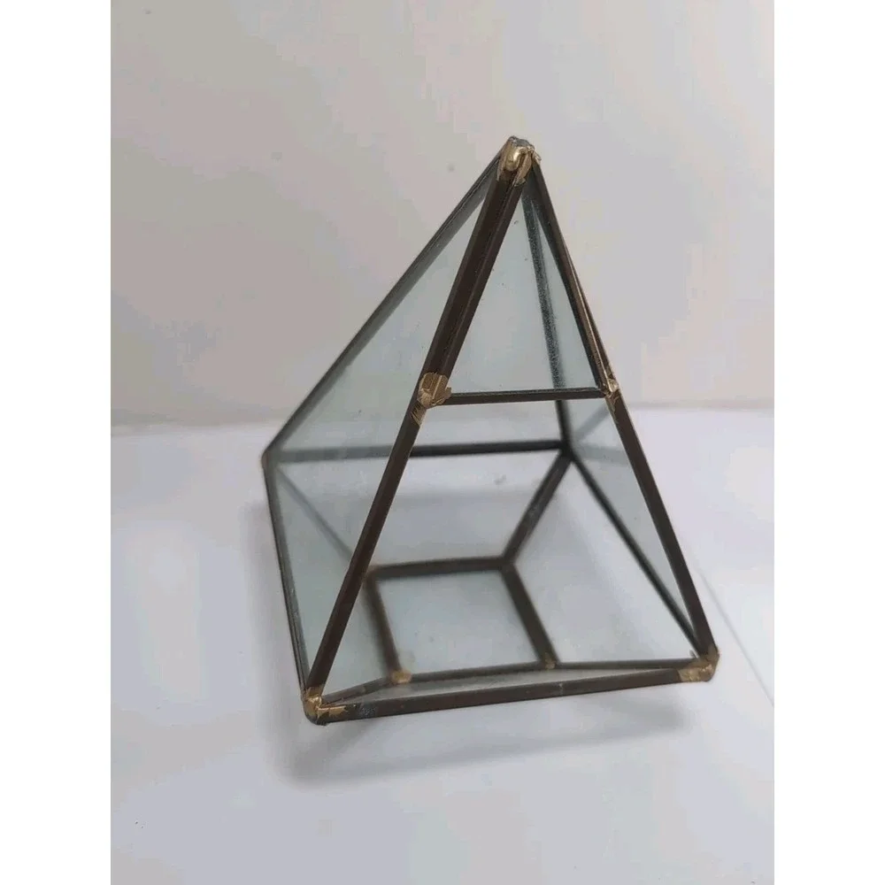 Vintage Geometric Terrarium Planter Brass & Glass Succulents Holder 6